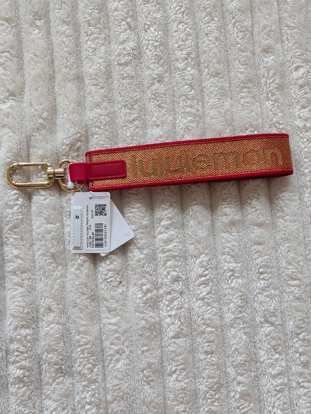 lululemon athletica Red & Gold Logo Never Lost Keychain